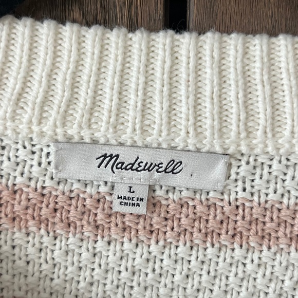 Madewell Striped Pickford Pullover Sweater Pink & Cream Knit Size Large - Picture 6 of 9